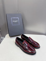 YSL 25S SAINT LAURENT LOAFERS IN TORTOISESHELL CRIMSON GLOSSY CALFSKIN