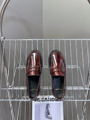 YSL 25S SAINT LAURENT LOAFERS IN TORTOISESHELL CRIMSON GLOSSY CALFSKIN