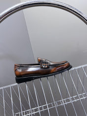 YSL 25S SAINT LAURENT LOAFERS IN TORTOISESHELL BROWN GLOSSY CALFSKIN