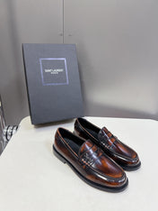 YSL 25S SAINT LAURENT LOAFERS IN TORTOISESHELL BROWN GLOSSY CALFSKIN