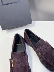YSL 25S SAINT LAURENT LOAFERS IN DUSTY PLUM SUEDE