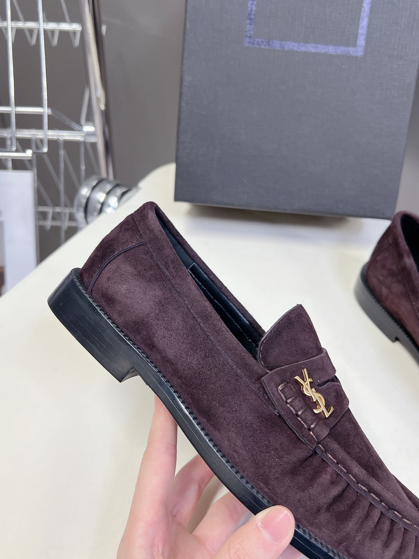 YSL 25S SAINT LAURENT LOAFERS IN DUSTY PLUM SUEDE