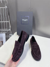 YSL 25S SAINT LAURENT LOAFERS IN DUSTY PLUM SUEDE