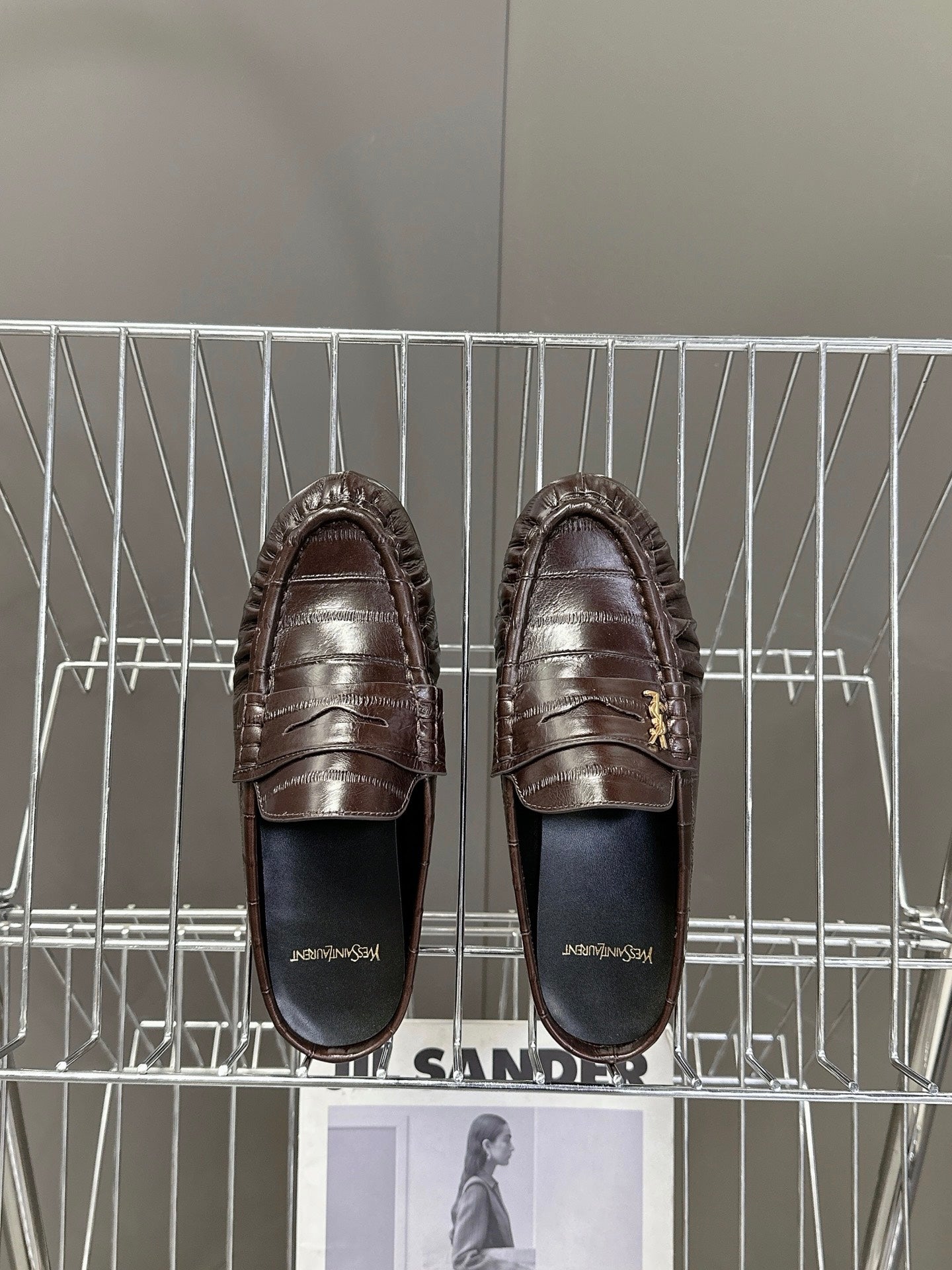 YSL 25S LOAFER MULE IN DARK BROWN CALFSKIN