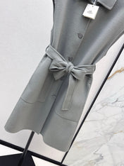HERMES 25S SLEEVELESS WOOL VEST COAT WITH BOW BELT 96700