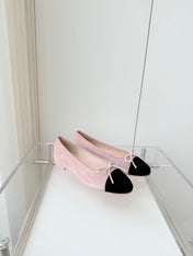 BALLET FLAT IN BABY PINK MIX BLACK SUEDE