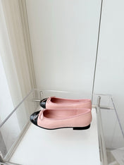 BALLET FLAT IN BABY PINK MIX BLACK CALFSKIN