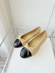 BALLET FLAT IN FLAX YELLOW MIX BLACK CALFSKIN