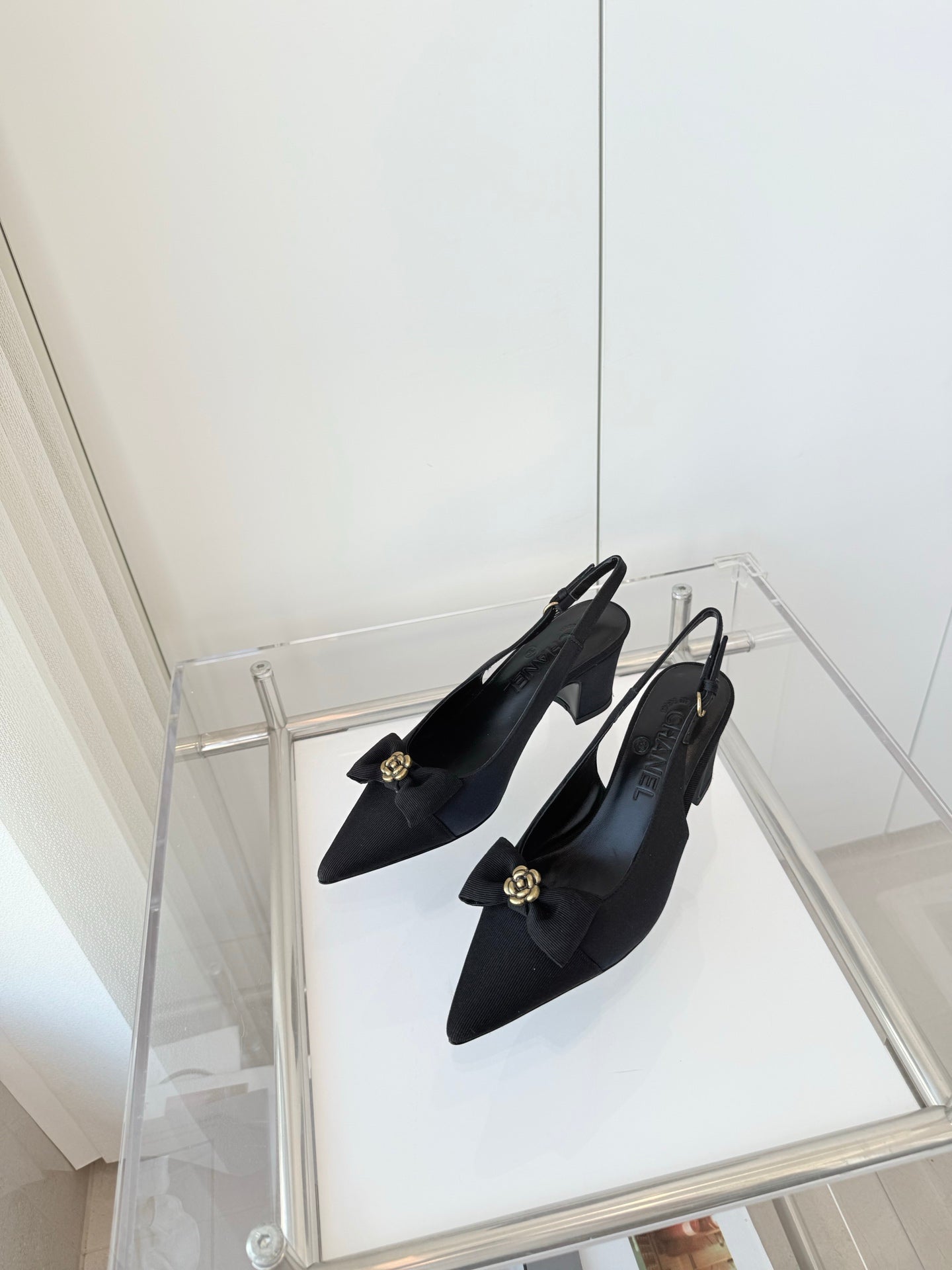 SLINGBACKS 65 MM IN BLACK CALFSKIN MIX CANVAS