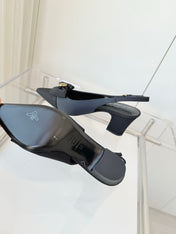 SLINGBACKS 65 MM IN BLACK CALFSKIN MIX CANVAS