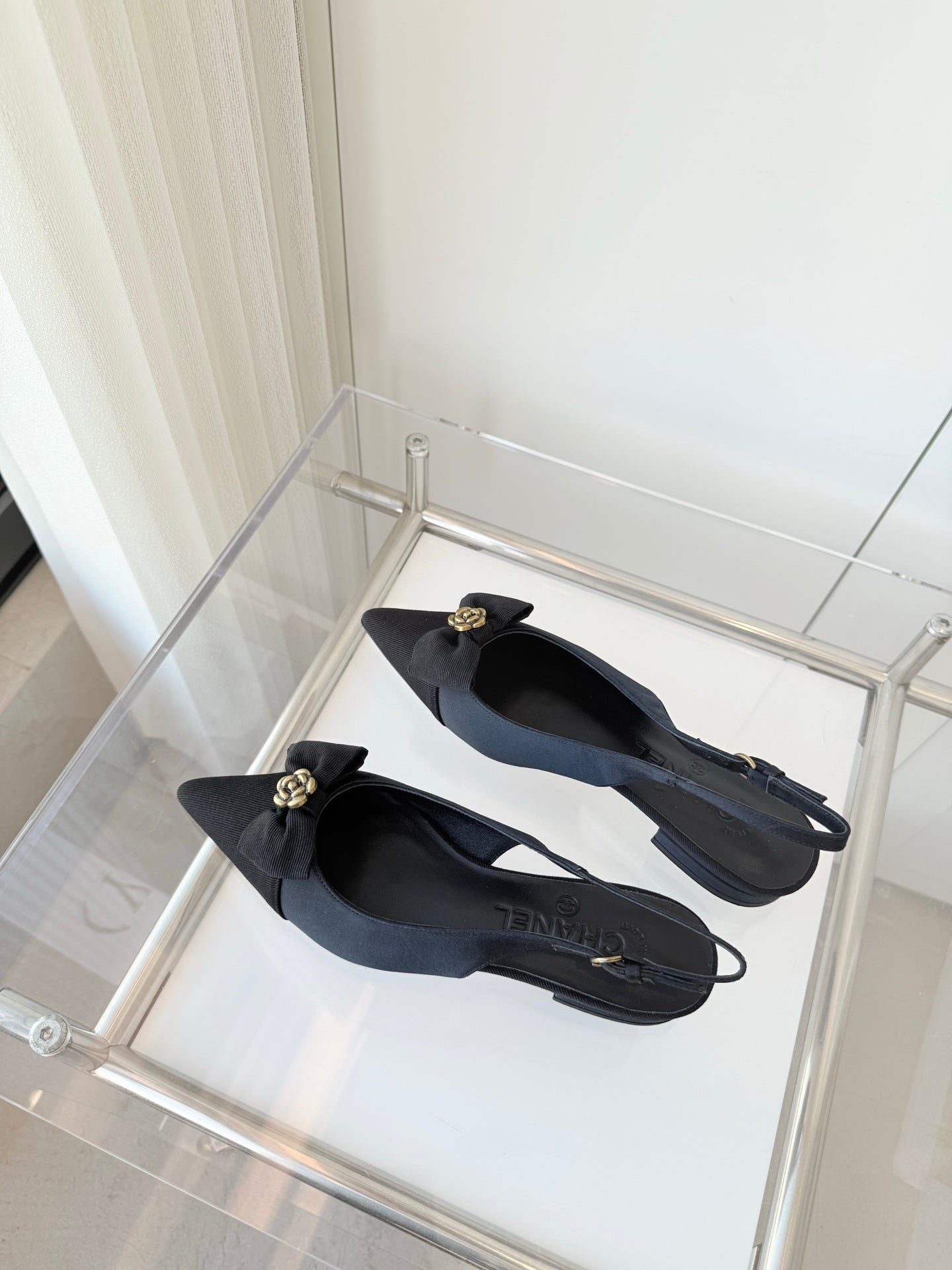 SLINGBACKS 18 MM IN BLACK CALFSKIN MIX CANVAS