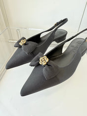 SLINGBACKS 18 MM IN BLACK CALFSKIN MIX CANVAS