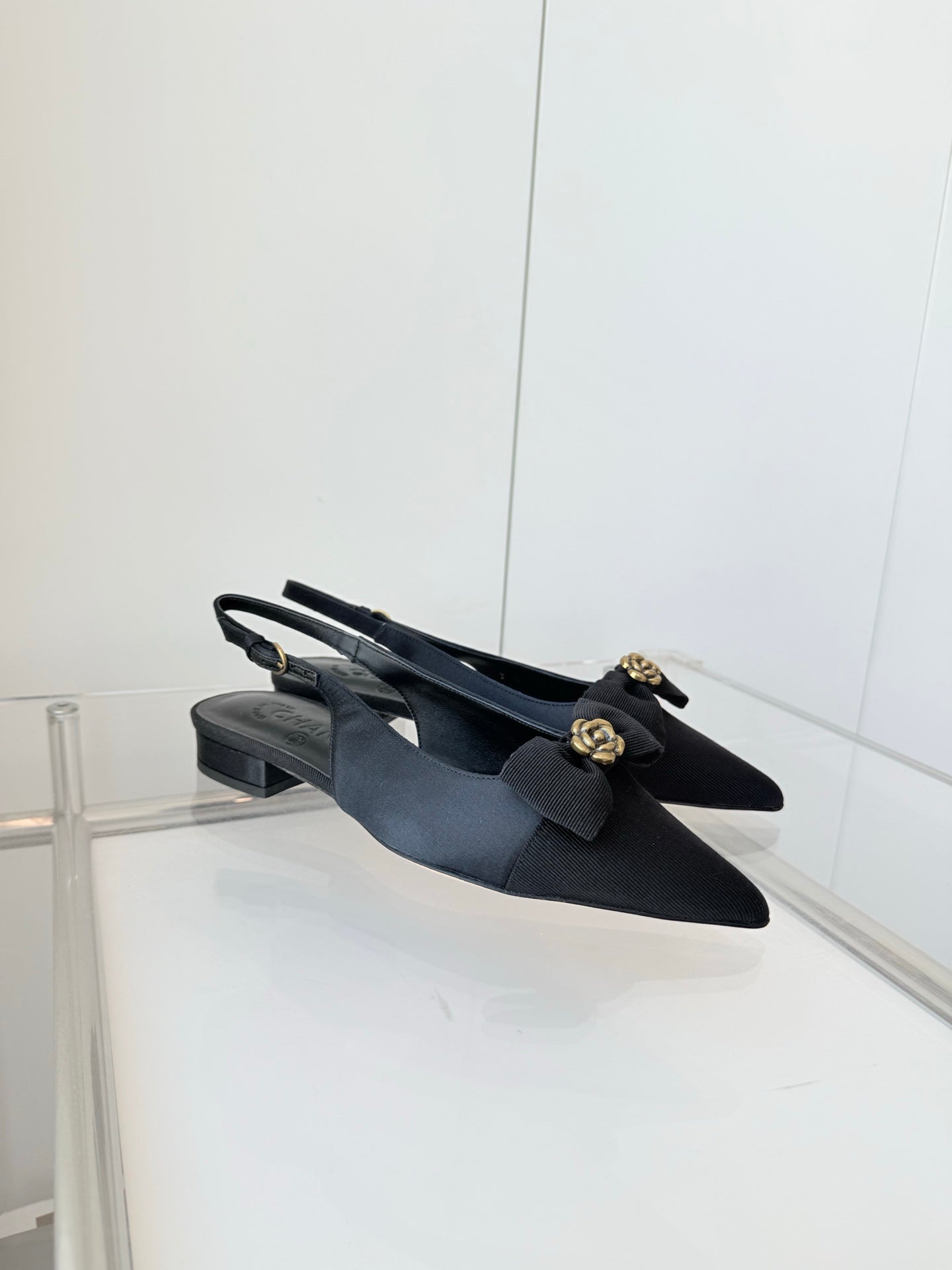 SLINGBACKS 18 MM IN BLACK CALFSKIN MIX CANVAS