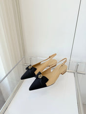 SLINGBACKS 18 MM IN BEIGE CALFSKIN MIX BLACK CANVAS