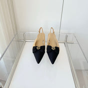 SLINGBACKS 18 MM IN BEIGE CALFSKIN MIX BLACK CANVAS