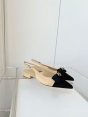 SLINGBACKS 18 MM IN BEIGE CALFSKIN MIX BLACK CANVAS