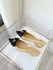 SLINGBACKS 18 MM IN BEIGE CALFSKIN MIX BLACK CANVAS