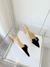 SLINGBACKS 18 MM IN BEIGE CALFSKIN MIX BLACK CANVAS