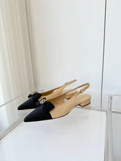 SLINGBACKS 18 MM IN BEIGE CALFSKIN MIX BLACK CANVAS