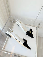 SLINGBACKS 18 MM IN WHITE CALFSKIN MIX BLACK CANVAS