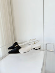 SLINGBACKS 18 MM IN WHITE CALFSKIN MIX BLACK CANVAS