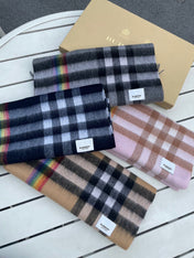 CHECK SCARF 200 CM IN CAMEL BEIGE MIX BLACK CASHMERE 394753