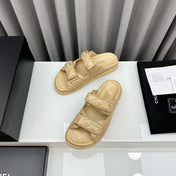 dad sandals beige patent lambskin mules