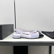 SLINGBACK LIGHT BLUE TWEED AND BLACK CALFSKIN