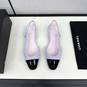 SLINGBACK LIGHT BLUE TWEED AND BLACK CALFSKIN