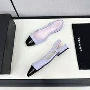 SLINGBACK LIGHT BLUE TWEED AND BLACK CALFSKIN