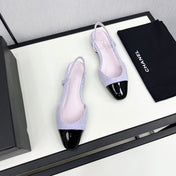 SLINGBACK LIGHT BLUE TWEED AND BLACK CALFSKIN