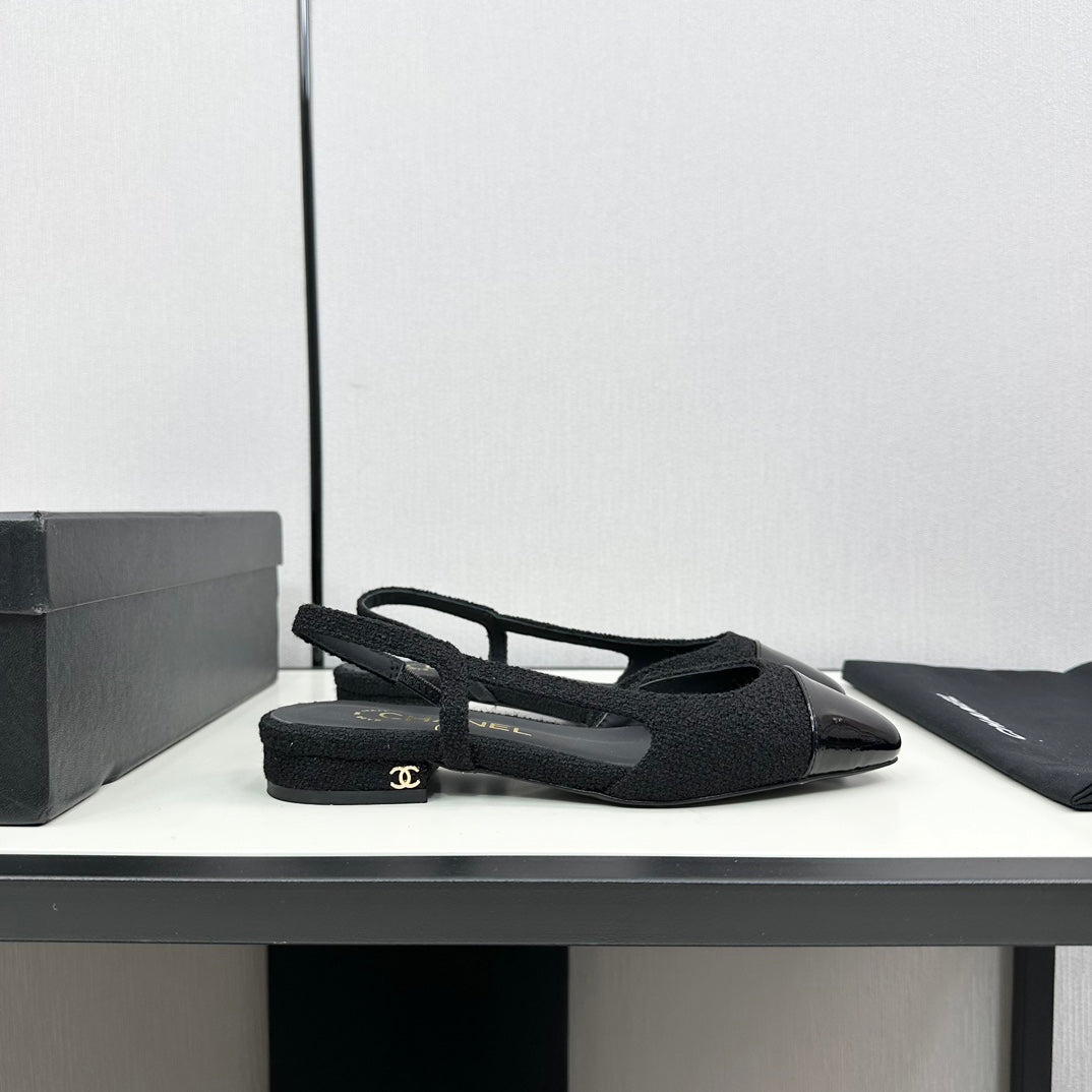 SLINGBACK BLACK TWEED AND CALFSKIN