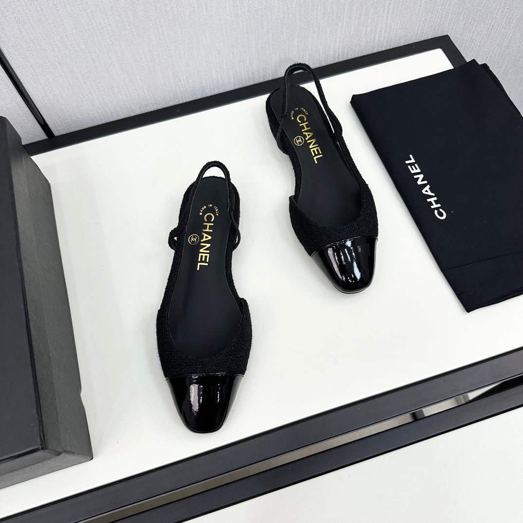 SLINGBACK BLACK TWEED AND CALFSKIN