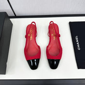 SLINGBACK ROSE RED TWEED AND BLACK CALFSKIN