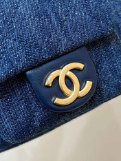 CHANEL 25S LARGE HOBO BAG 35 IN DARK BLUE DENIM GOLD HARDWARE