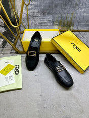 FENDI LOAFERS IN BLACK LAMBSKIN GOLD BUCKLE