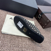 ALAIA FLAT MULES 25S IN BLACK LAMBSKIN EMBELLISHED WITH CRYSTALS