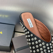 ALAIA FLAT MULES 25S IN BLACK LAMBSKIN EMBELLISHED WITH CRYSTALS