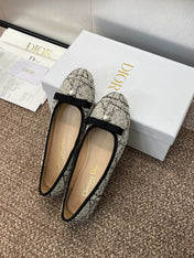 BALLET FLAT IN WHITE MIX BLACK EMBROIDERED CANNAGE TWEED