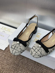 SLINGBACK PUMP IN WHITE MIX BLACK EMBROIDERED CANNAGE TWEED 35 MM