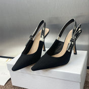 J'ADIOR SLINGBACK 25S PUMP 95MM IN BLACK QUAKE OBLIQUE EMBROIDERED FABRIC