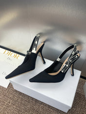 J'ADIOR SLINGBACK 25S PUMP 95MM IN BLACK QUAKE OBLIQUE EMBROIDERED FABRIC