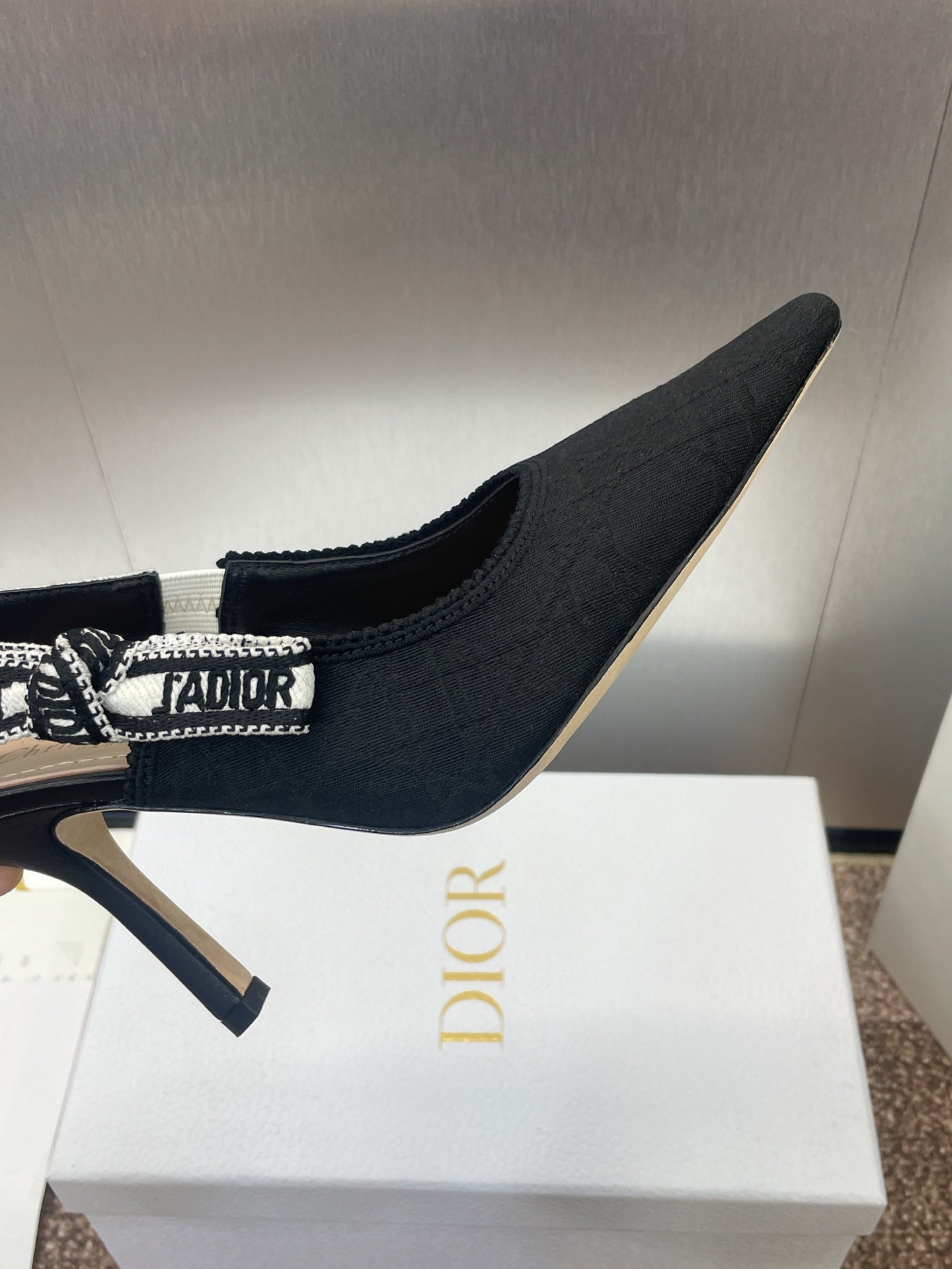 J'ADIOR SLINGBACK 25S PUMP 95MM IN BLACK QUAKE OBLIQUE EMBROIDERED FABRIC