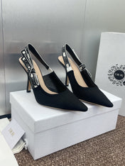 J'ADIOR SLINGBACK 25S PUMP 95MM IN BLACK QUAKE OBLIQUE EMBROIDERED FABRIC