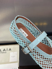 ALAIA MARY JANE FLAT 25S IN PASTEL BLUE MESH CALFSKIN
