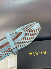 ALAIA MARY JANE FLAT 25S IN PASTEL BLUE MESH CALFSKIN