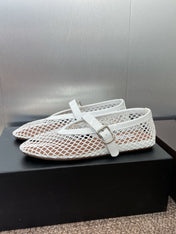 ALAIA MARY JANE FLAT 25S IN WHITE MESH CALFSKIN