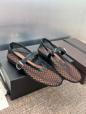 ALAIA MARY JANE FLAT 25S IN BLACK MESH CALFSKIN