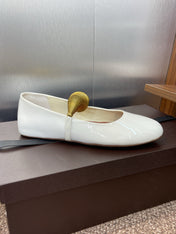 ALAIA BALLET SHOES 25S IN WHITE PATENT LEATHER WITH GOLD HARDWARE