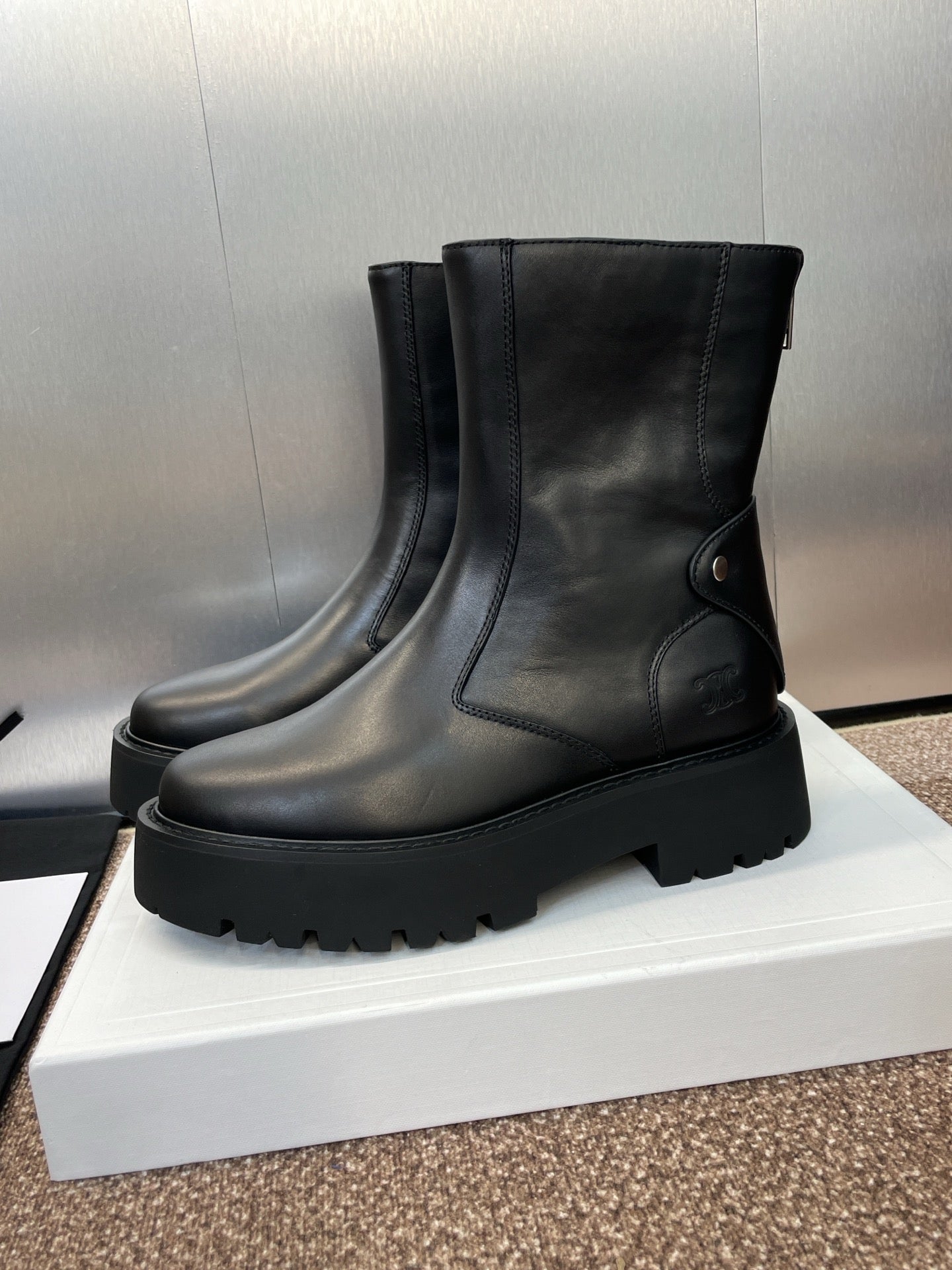 CELINE 26S ANKLE BOOTS 45 MM IN BLACK CALFSKIN